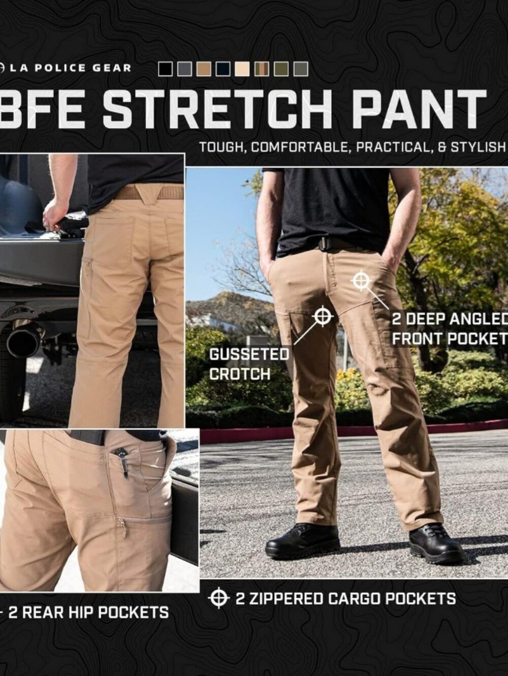 LA Police Gear BFE Stretch Men's Pants - Black - Picture 4 of 4